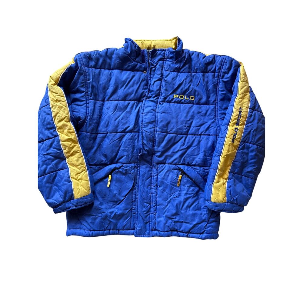 Polo Sport Ralph Lauren Embroidered Logo Youth L Blue Yellow Nylon Full Zip Coat